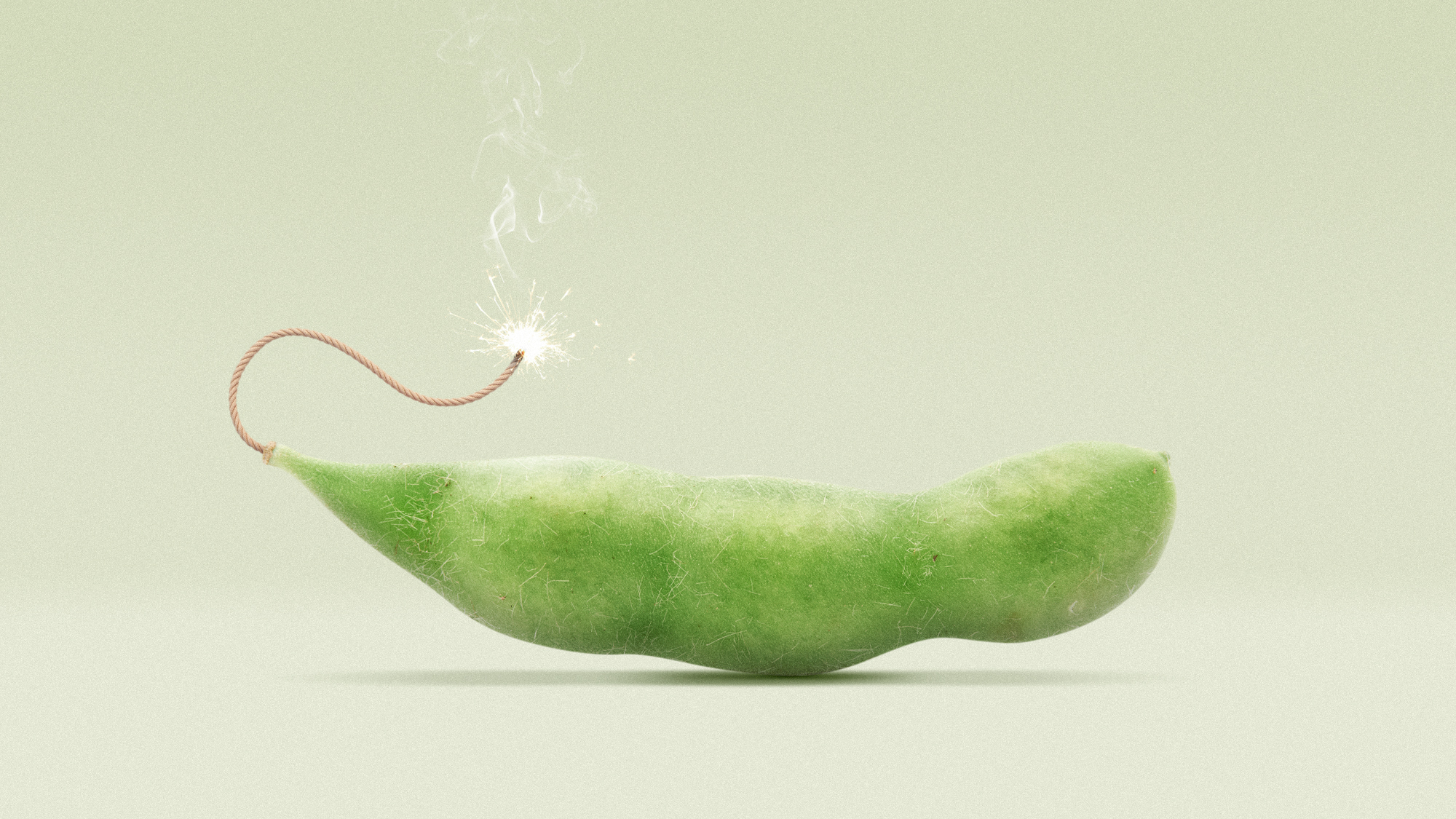 Illustration of a soybean pod with a lit dynamite fuse