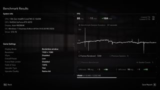 A screenshot of Ubisoft's Assassin's Creed: Shadows built-in benchmark results