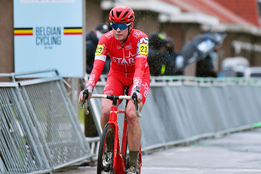 MIDDELKERKE BELGIUM JANUARY 08 Marion Norbert Riberolle of Belgium crosses the finishing line in second place during the 105th Belgian National Cyclocross Championships 2022 Womens Elite bkmiddelkerke on January 08 2022 in Middelkerke Belgium Photo by Luc ClaessenGetty Images