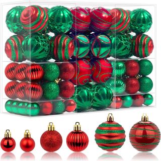 100 Pcs Christmas Ball Ornaments Set, Red and Green