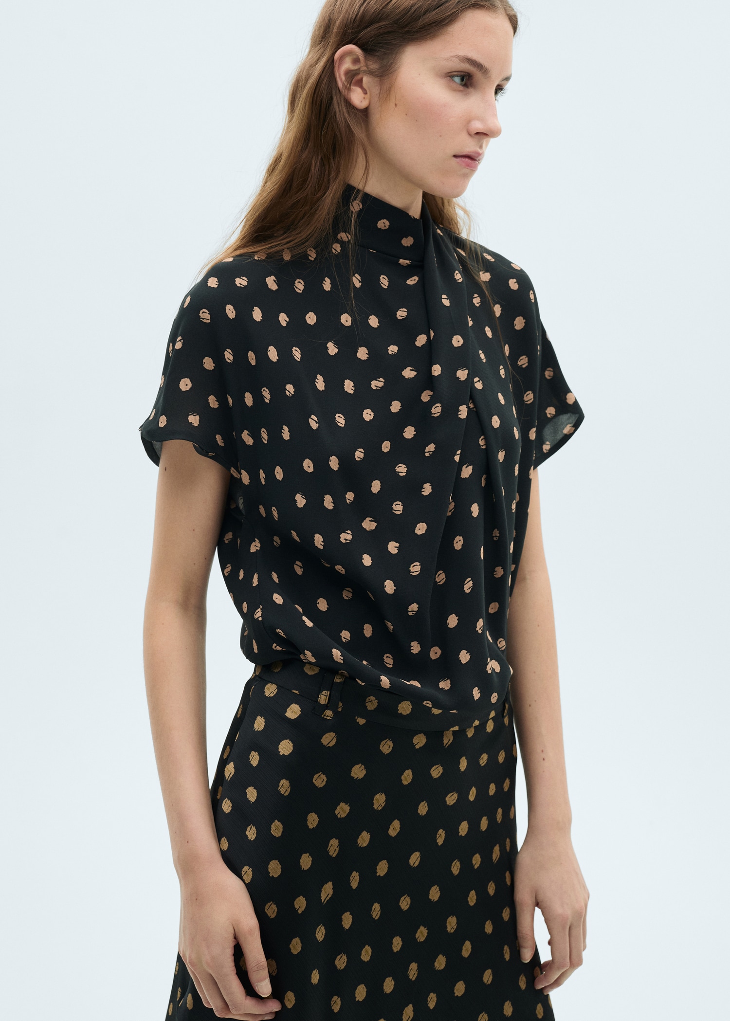 Polka-Dot Blouse With Draped Collar - Women | Mango United Kingdom