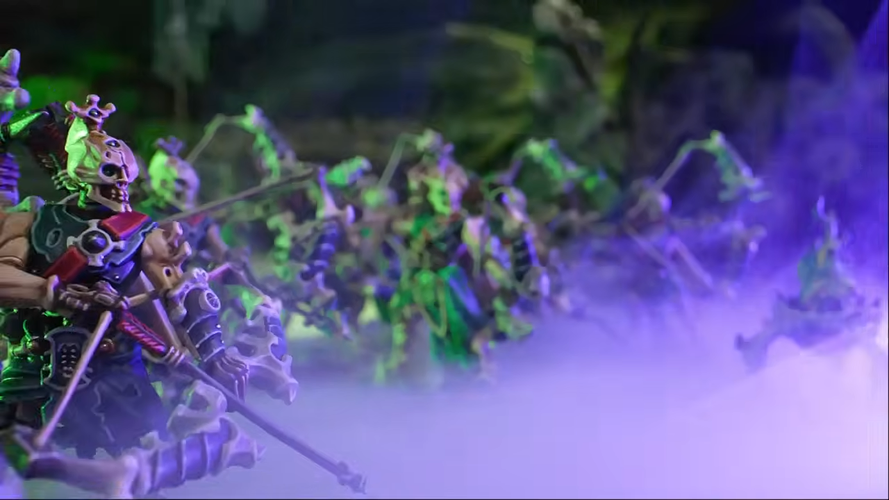 Skeleton archers ready their weapons amongst the mist