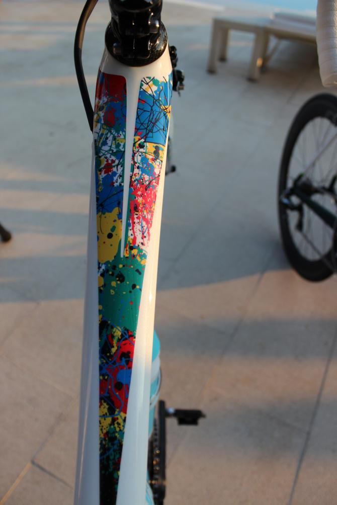 Kwiatkowski's Tarmac has a decorated top tube