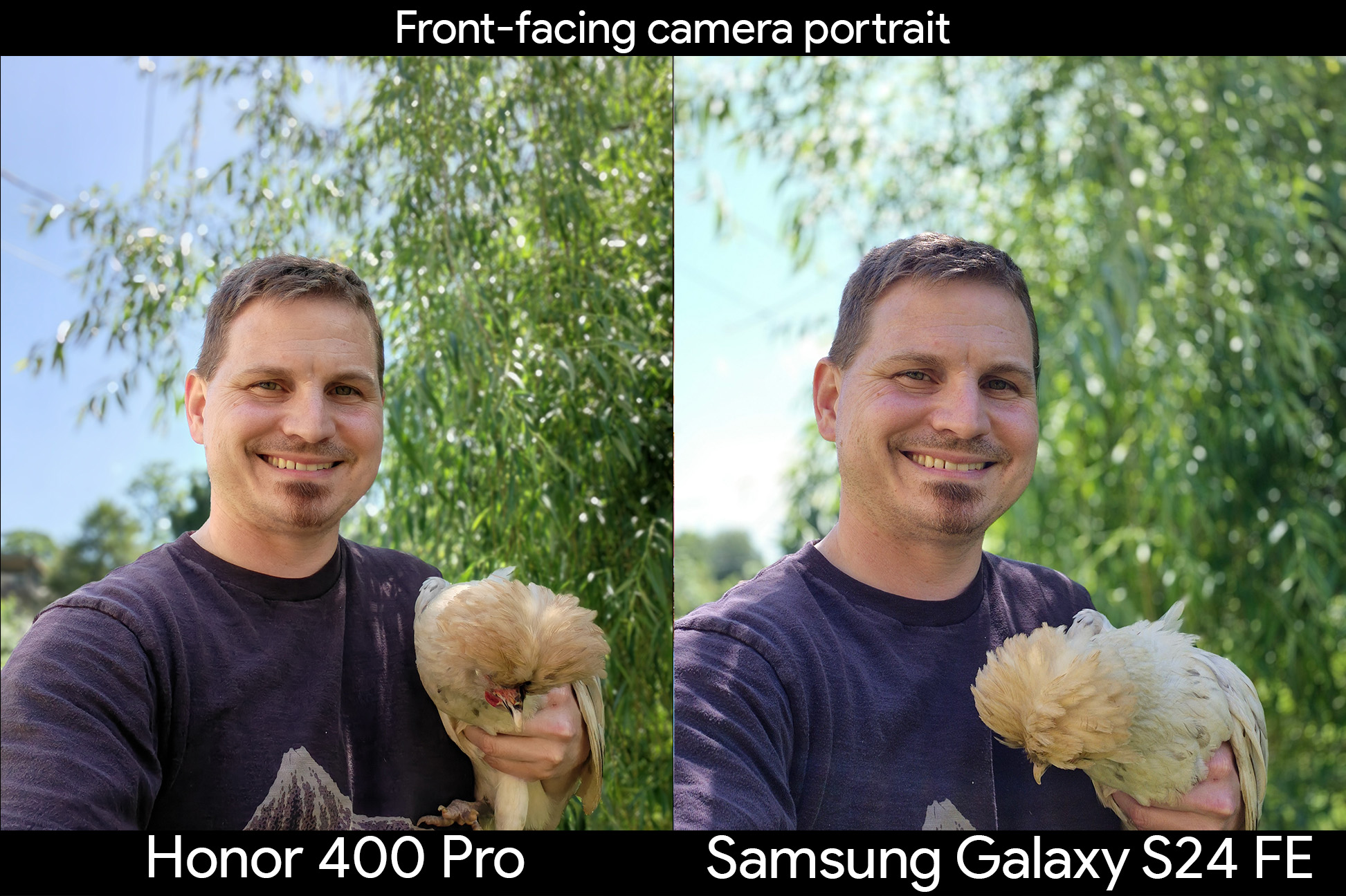 Front-facing camera samples comparing the Honor 400 Pro vs the Samsung Galaxy S24 FE