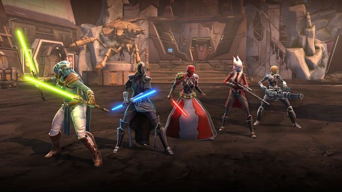 Several players standing off in battle in Star Wars: The Old Republic