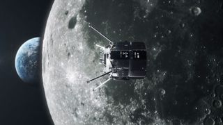 A visualization of the HAKUTO-R spacecraft of Japanese space start-up ispace.