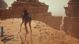 Star Wars Jedi Survivor Jedha riding spamel through the desert