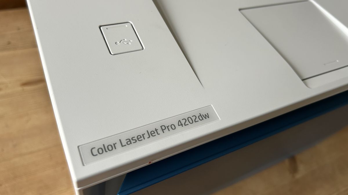 The HP Color LaserJet Pro 4201dw laser printer during our tests in a home office
