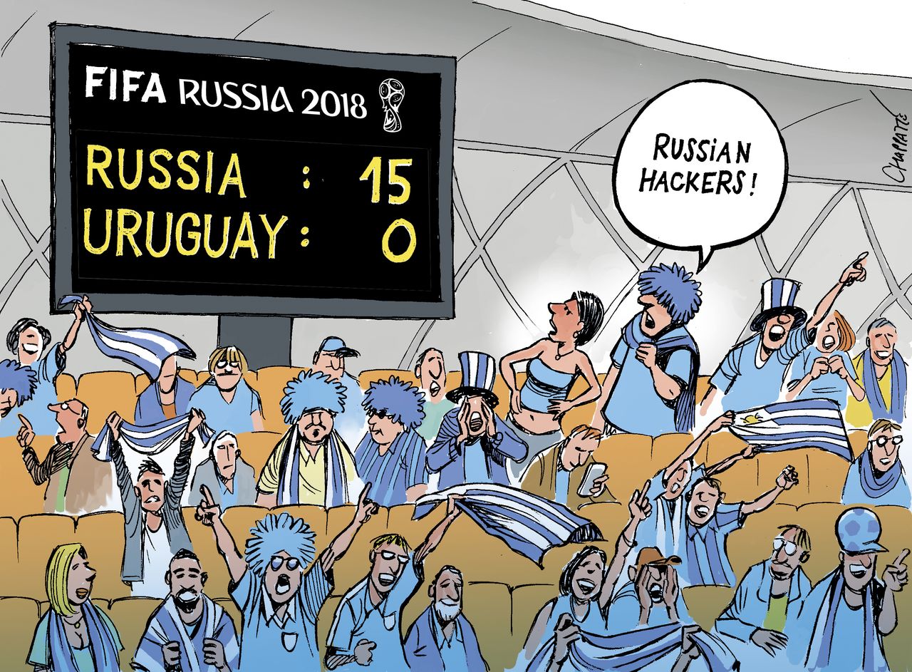 Editorial Cartoon World FIFA World Cup Russia Uruguay Russian hackers