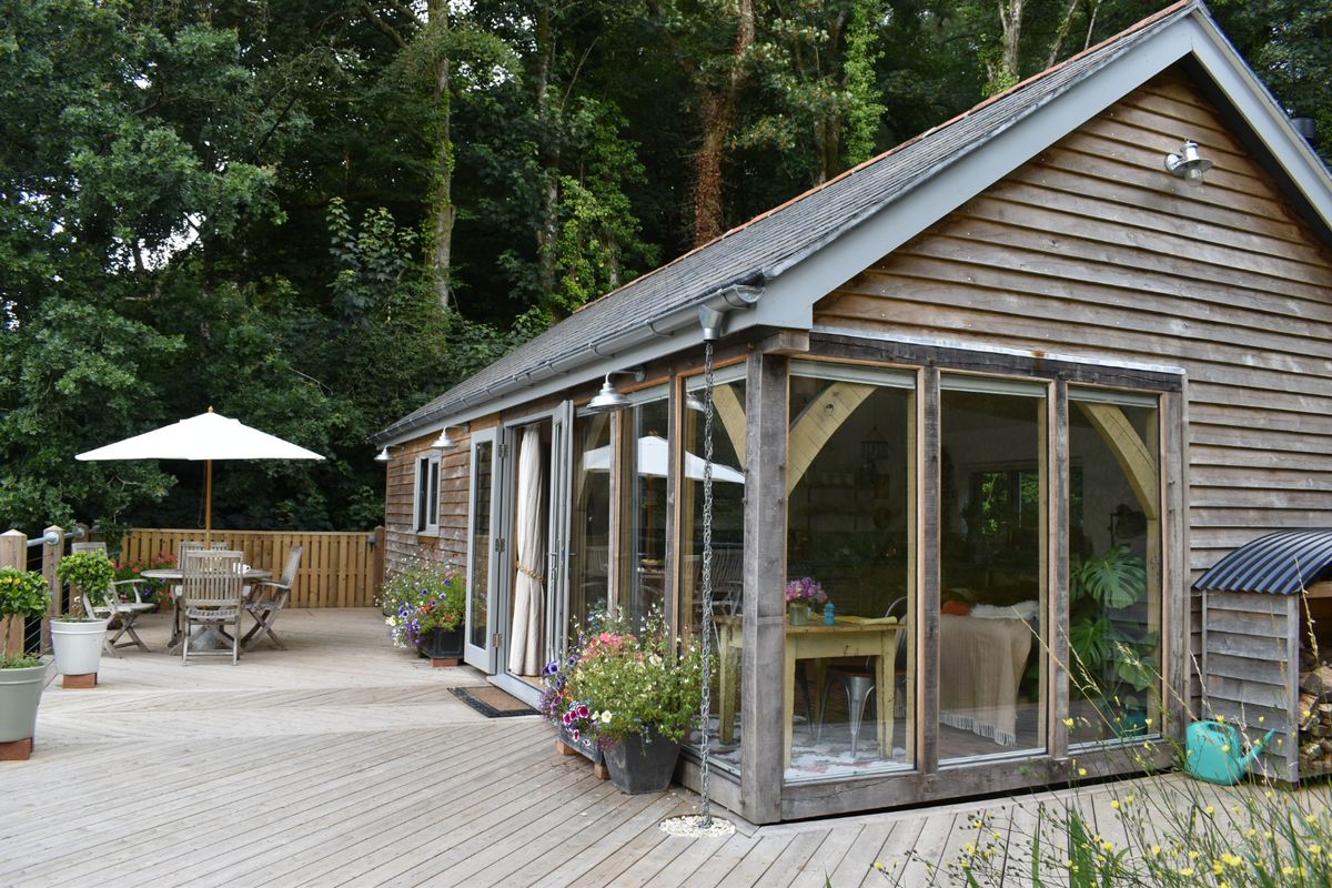 exterior of small oak frame home