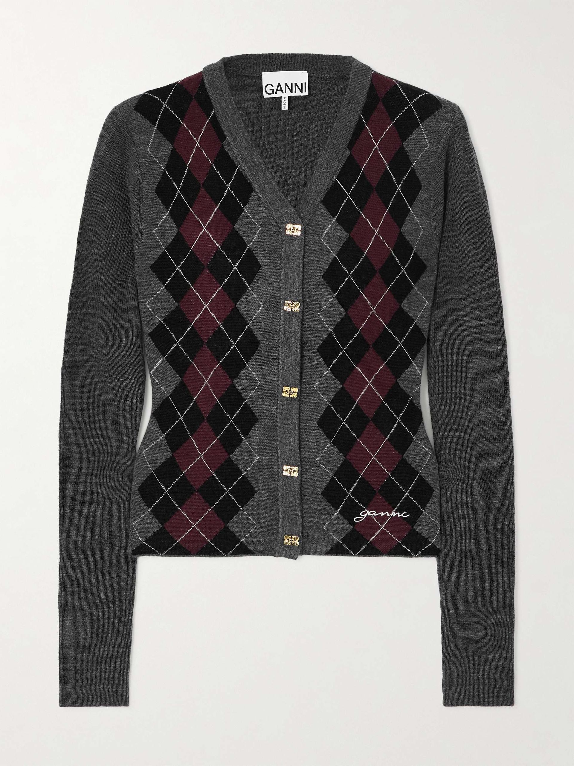 Argyle Merino Wool Cardigan