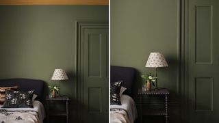 olive green room with doors painted the same colour as the walls
