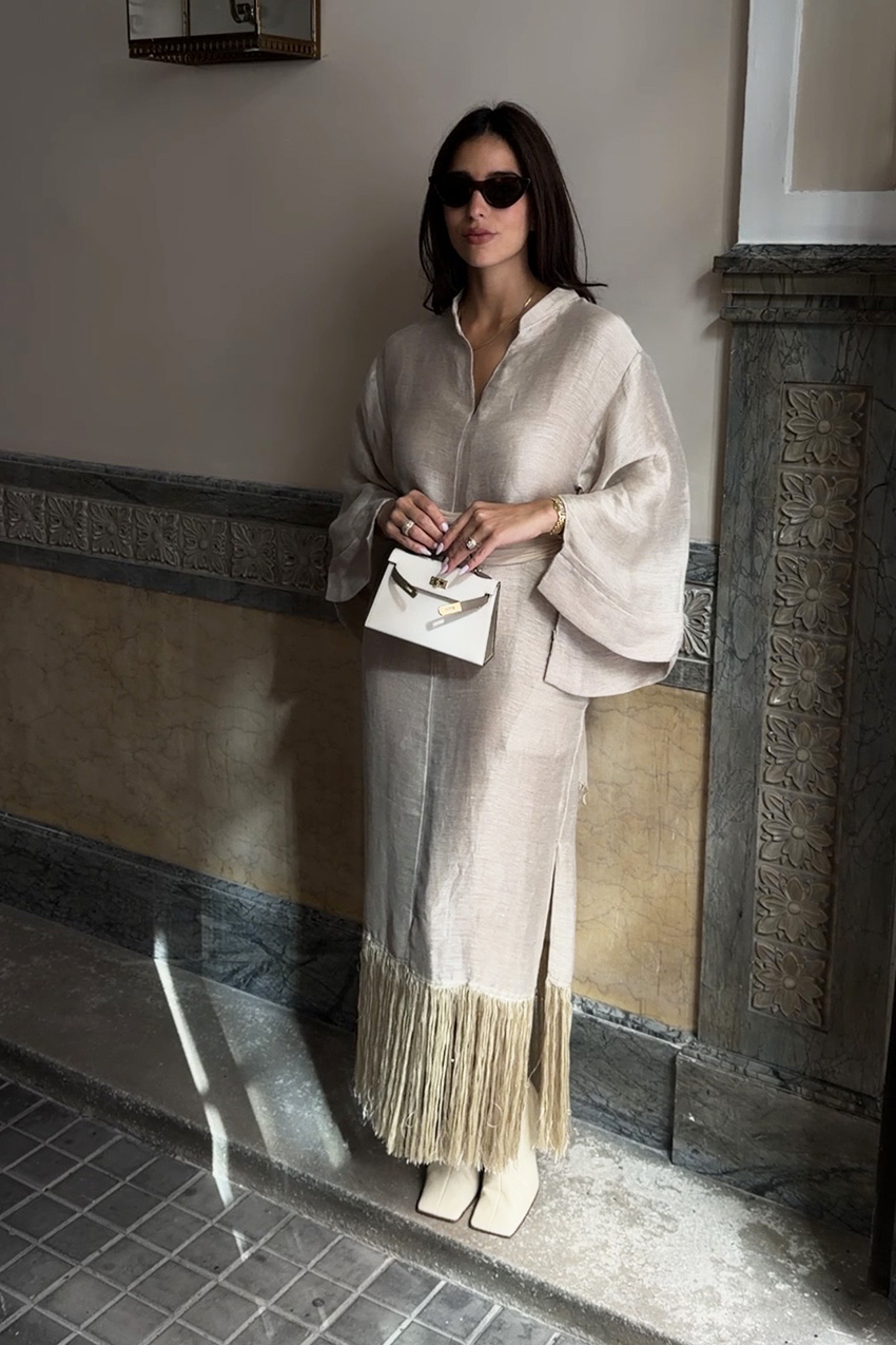 Bettina Looney wearing a 2026 wedding guest dress trend