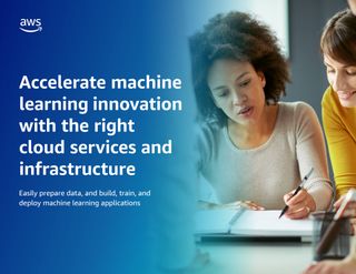 Whitepaper from AWS on machine learning innovations with cloud services, with image of two female colleagues looking at a notepad