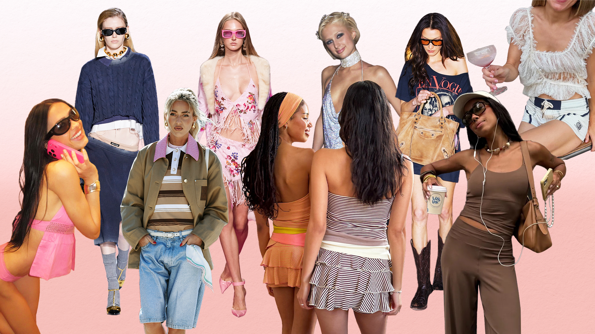 A collage of the biggest Y2K summer trends returning in 2026.