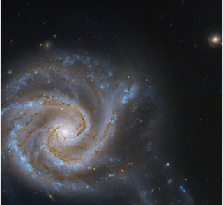a white and light blue spiral of gas in space surrounded by stars