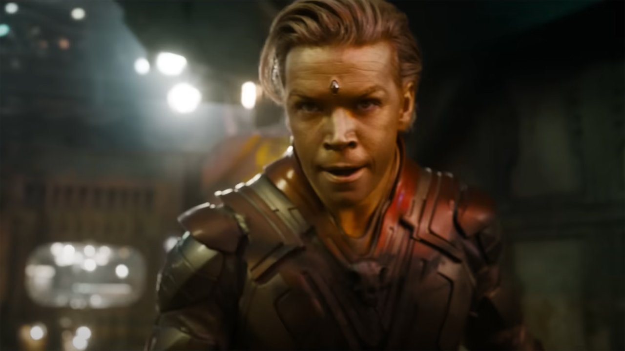 Adam Warlock stares menacingly at someone off-screen in Guardians of the Galaxy 3