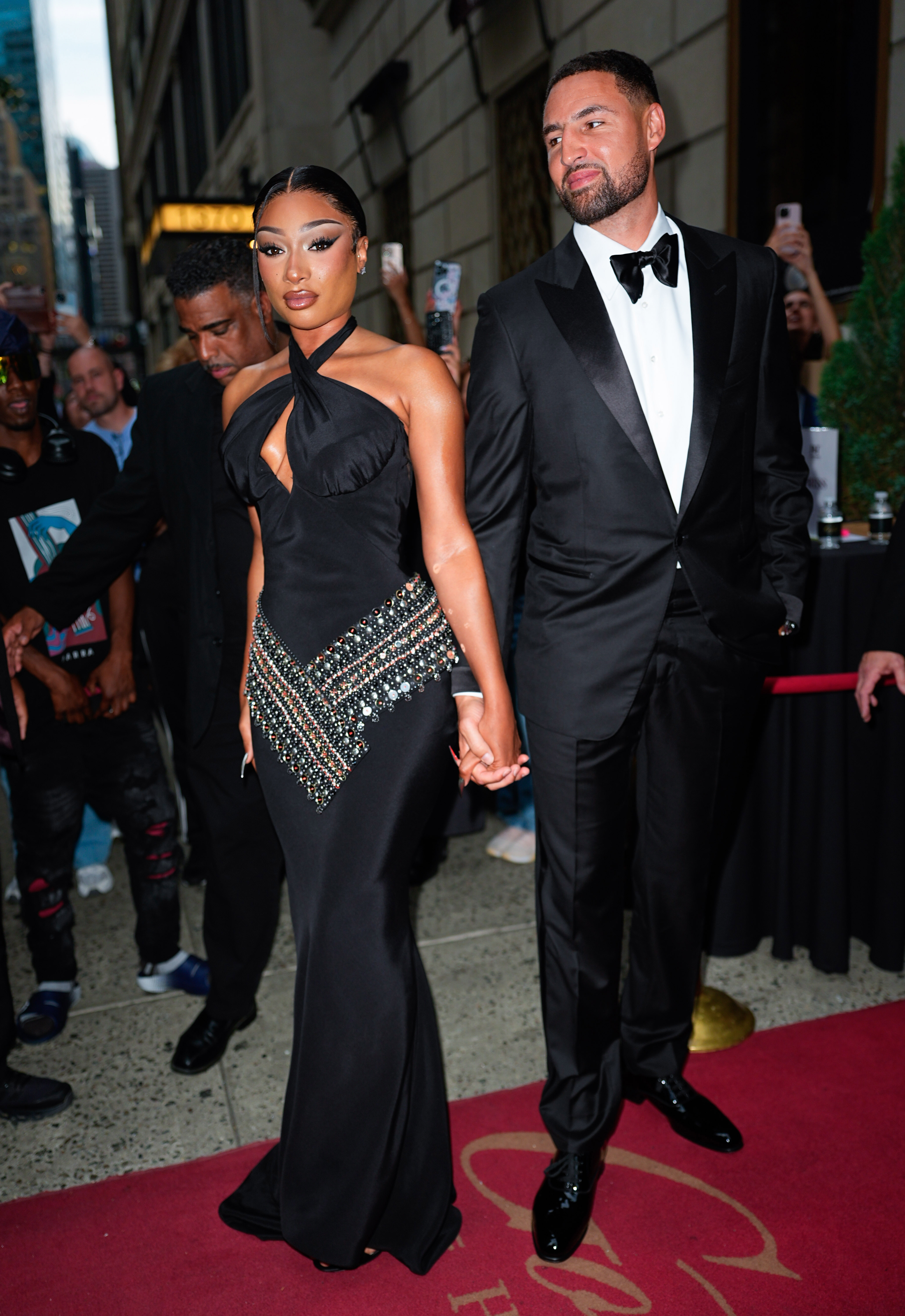 Megan Thee Stallion wore a halter-neck black gown from Off-White at the Pete & Thomas Foundation Gala.