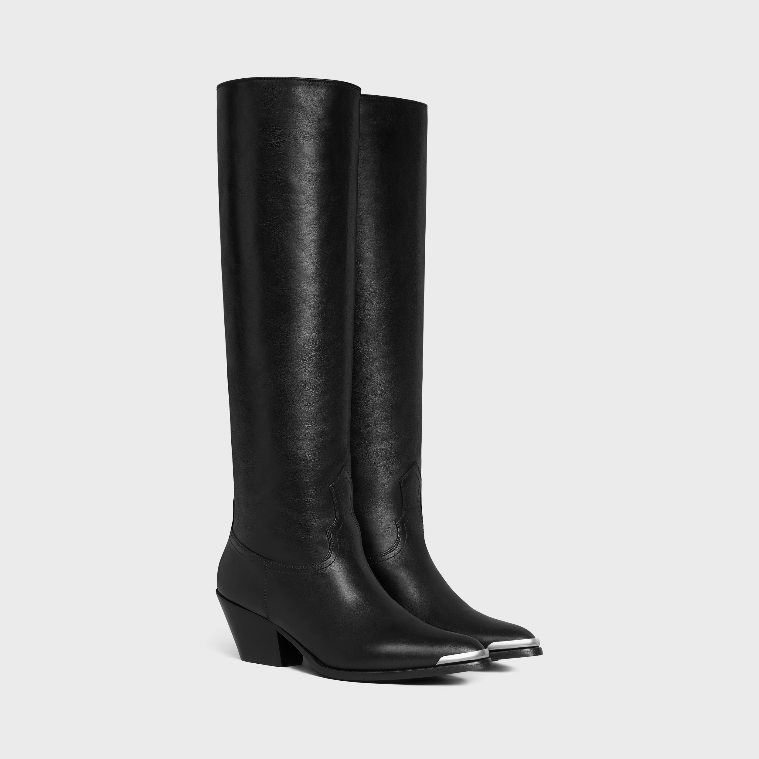 Celine + Western Boots High Boot With Metal Toe in Calfskin