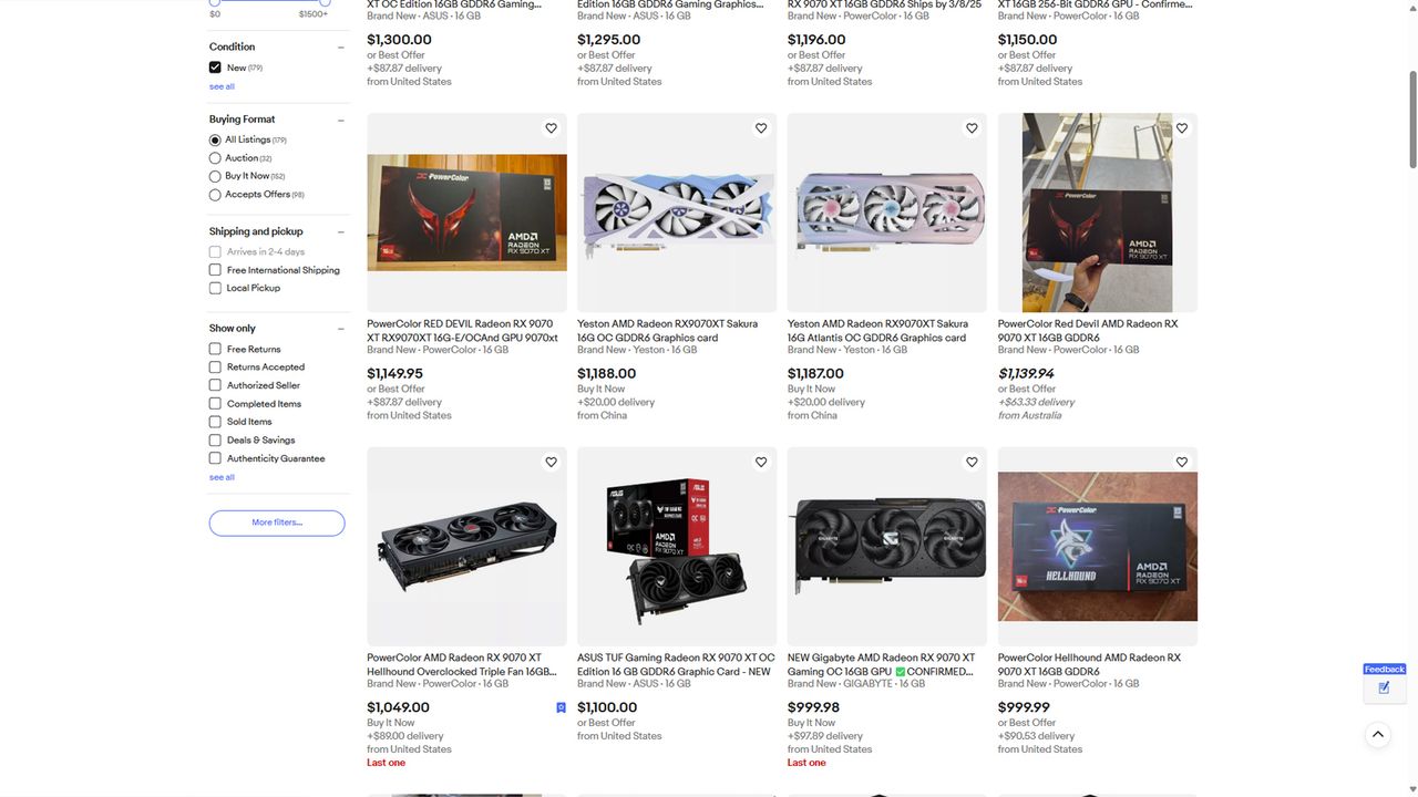 overpriced AMD RX 9070XT listings in ebay