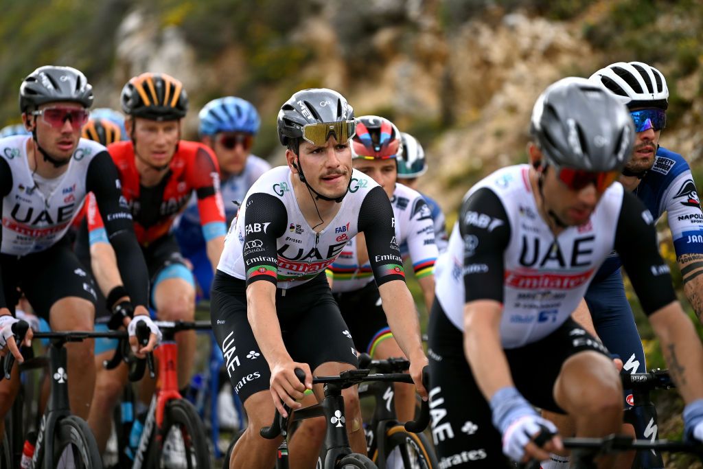 GRAN SASSO DITALIA CAMPO IMPERATORE ITALY MAY 12 Joao Almeida of Portugal and UAE Team Emirates competes during the 106th Giro dItalia 2023 Stage 7 a 218km stage from Capua to Gran Sasso dItalia Campo Imperatore 2123m UCIWT on May 12 2023 in Gran Sasso dItalia Campo Imperatore Italy Photo by Tim de WaeleGetty Images