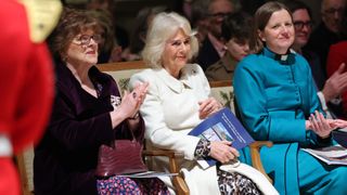 Queen Camilla attends a musical evening at Salisbury Cathedral on February 08, 2024