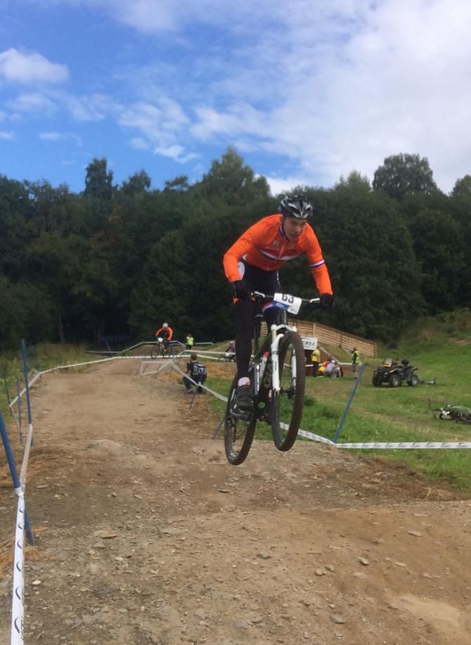 This Dutch rider catches air shortly before he crashes.