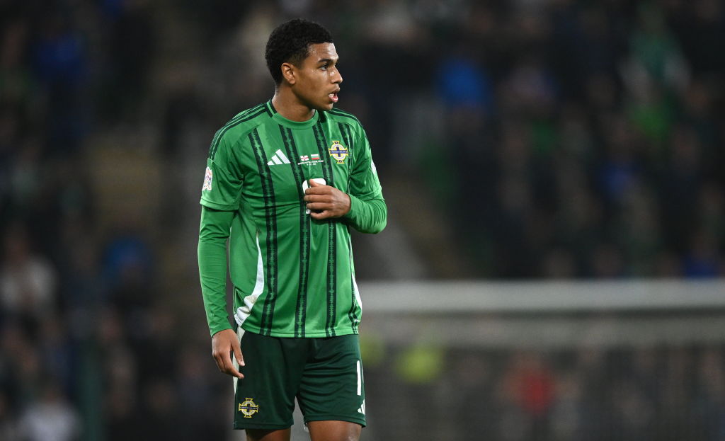 Shea Charles of Northern Ireland during the UEFA Nations League C match between Northern Ireland and Bulgaria at National Stadium at Windsor Park in Belfast.