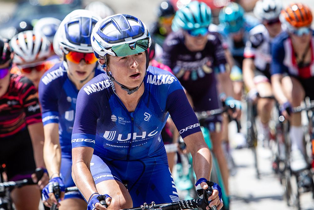 Lauren Hall of The United States and UnitedHealthcare Pro Cycling Team puts pressure on the leaders on the way to the QOM during stage 2 of the Amgen Tour of California Women's Race