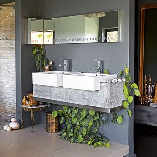 bathroom with fresh foliage and white basin