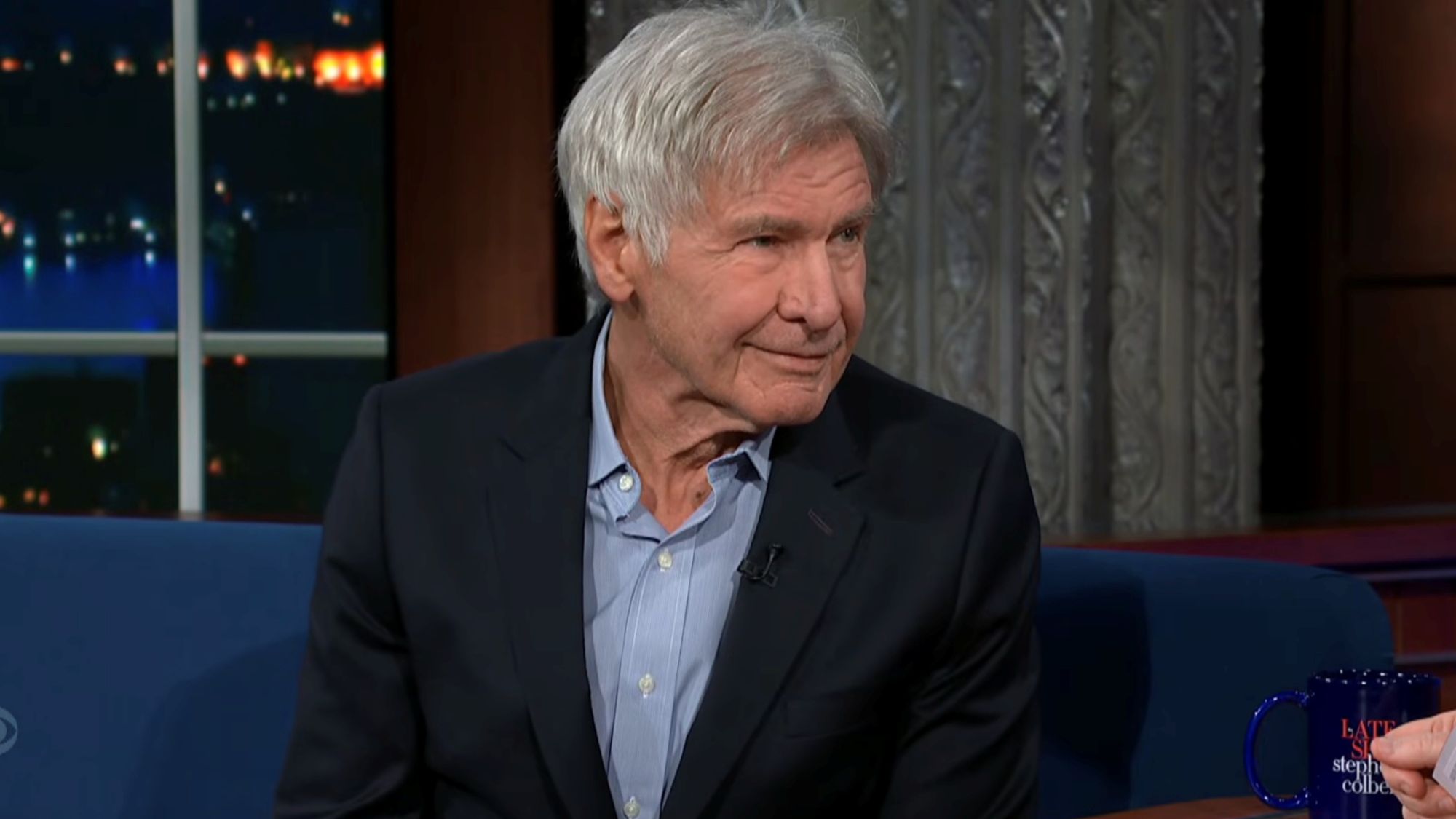 Harrison Ford on Late Night with Stephen Colbert.