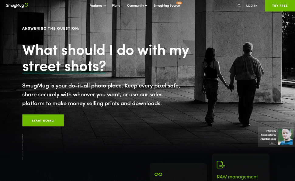 Screenshot of SmugMug website