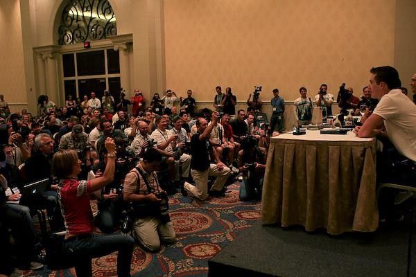 The ballroom was packed this morning for the press conference.