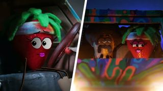 Pixar artist short film animation showing a strawberry and nut character 