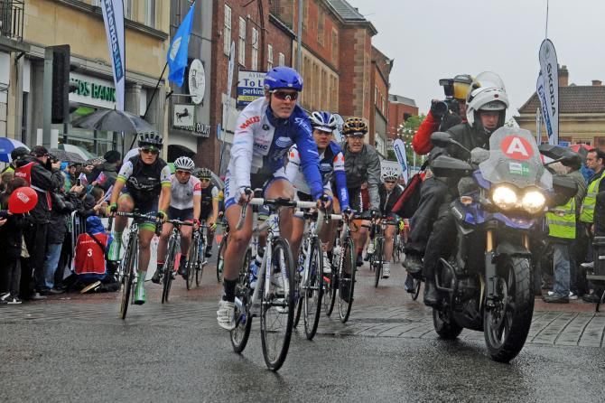 Hannah Barnes and Sharon Laws lead the bunch out from Hinckley