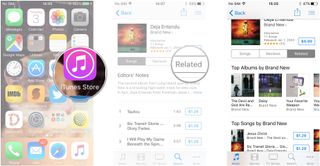 Launch the iTunes Store, go to the media you want, tap Related
