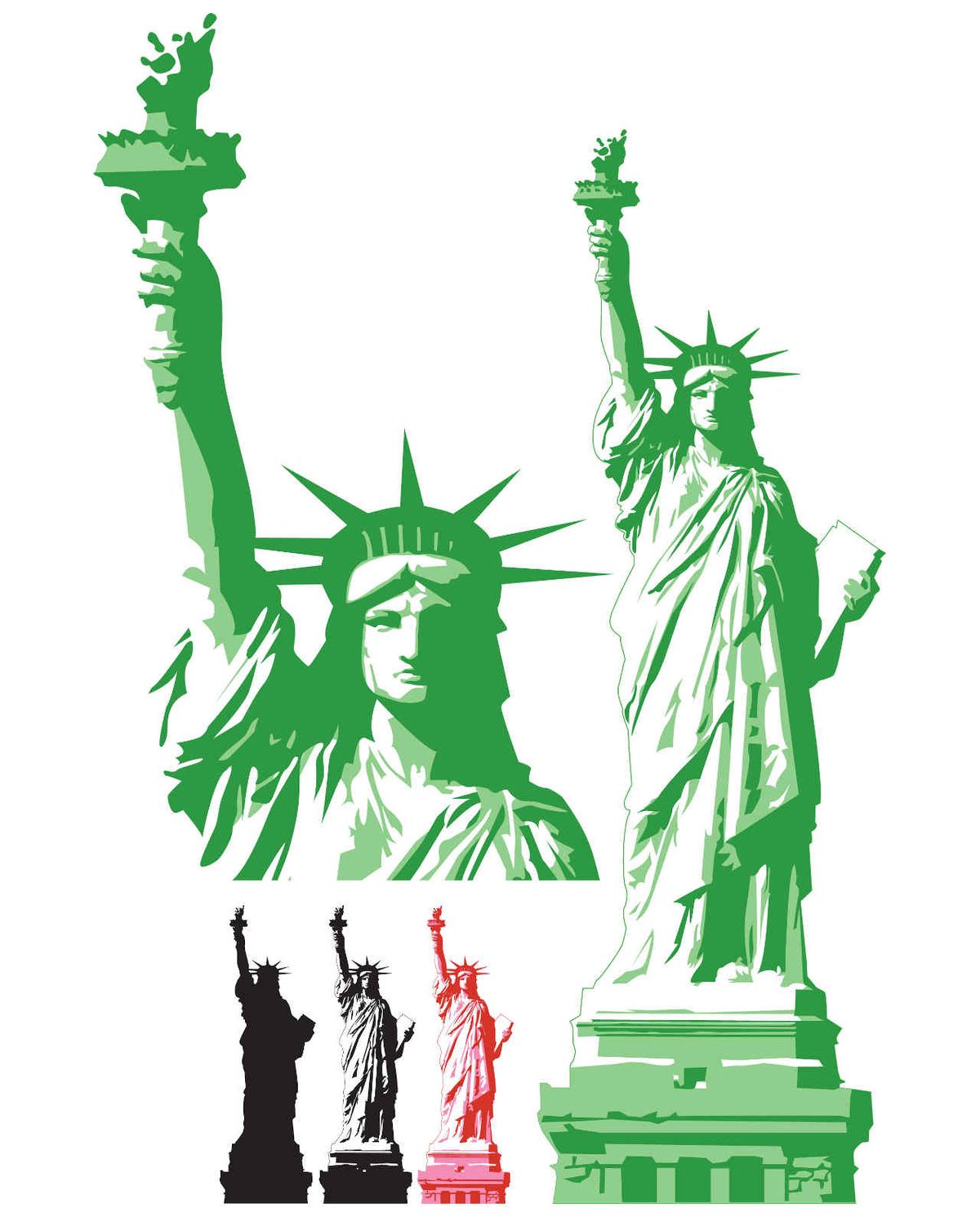 Illustration of Statue of Liberty rendered in different colors and sizes