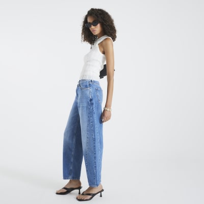 Blue Seamed Barrel Leg Jeans
