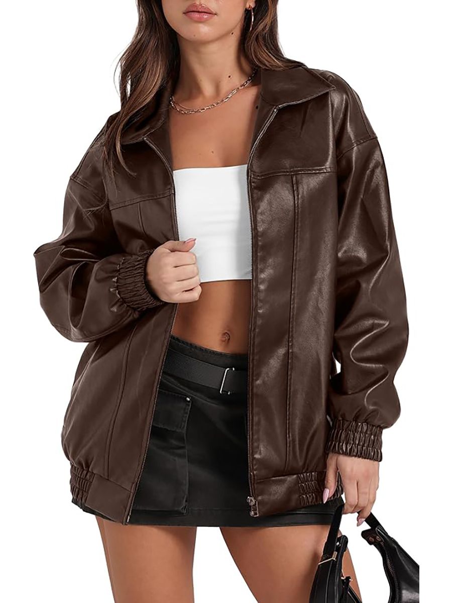 Sampeel, Sampeel Chocolate Brown Fall Clothes Leather Jacket Women Faux Baggy Motorcycle Trendy Coats 2025 Fashion Winter Outfits M