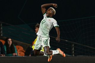 Racheal Kundananji celebrates scoring her team's third goal during the Australia and New Zealand 2023 Women's World Cup Group C football match between Costa Rica and Zambia at Waikato Stadium in Hamilton on July 31, 2023.