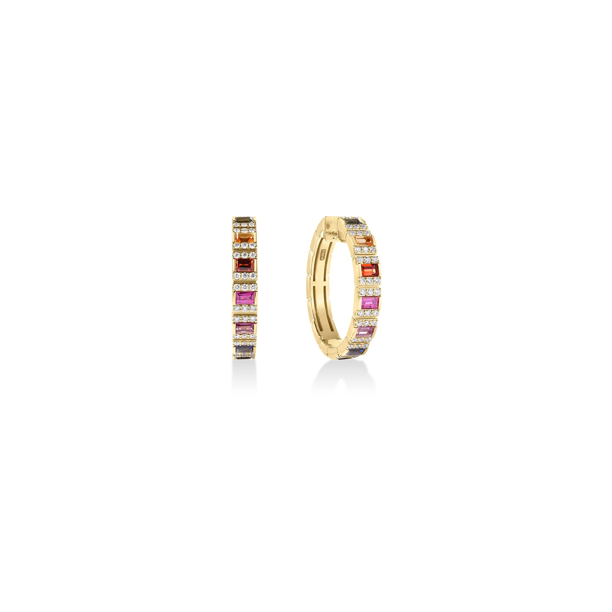 Roberto Coin, OBELISCO PAV&amp;Eacute; DIAMOND AND MIXED SAPPHIRE SMALL HOOP EARRINGS