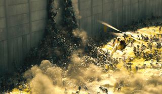 World War Z mountain of zombies at wall