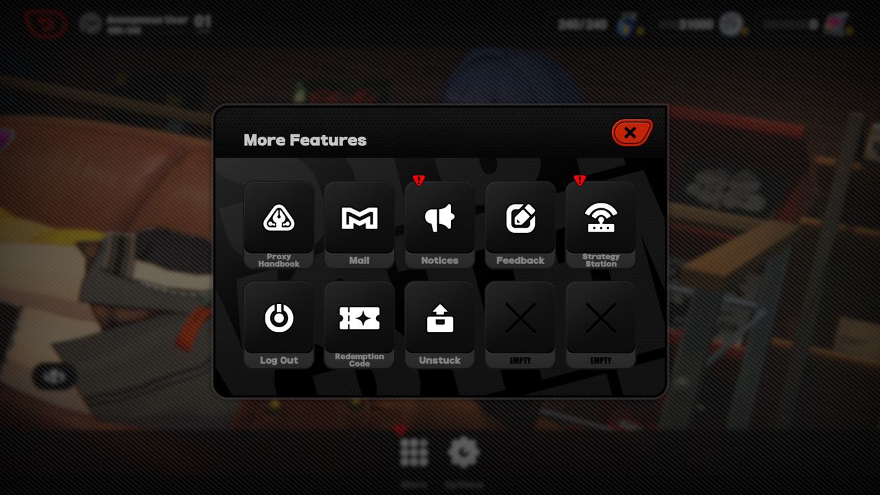 ZZZ code redemption option in menu