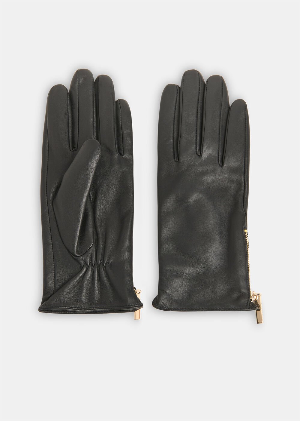 Black Zip Leather Gloves