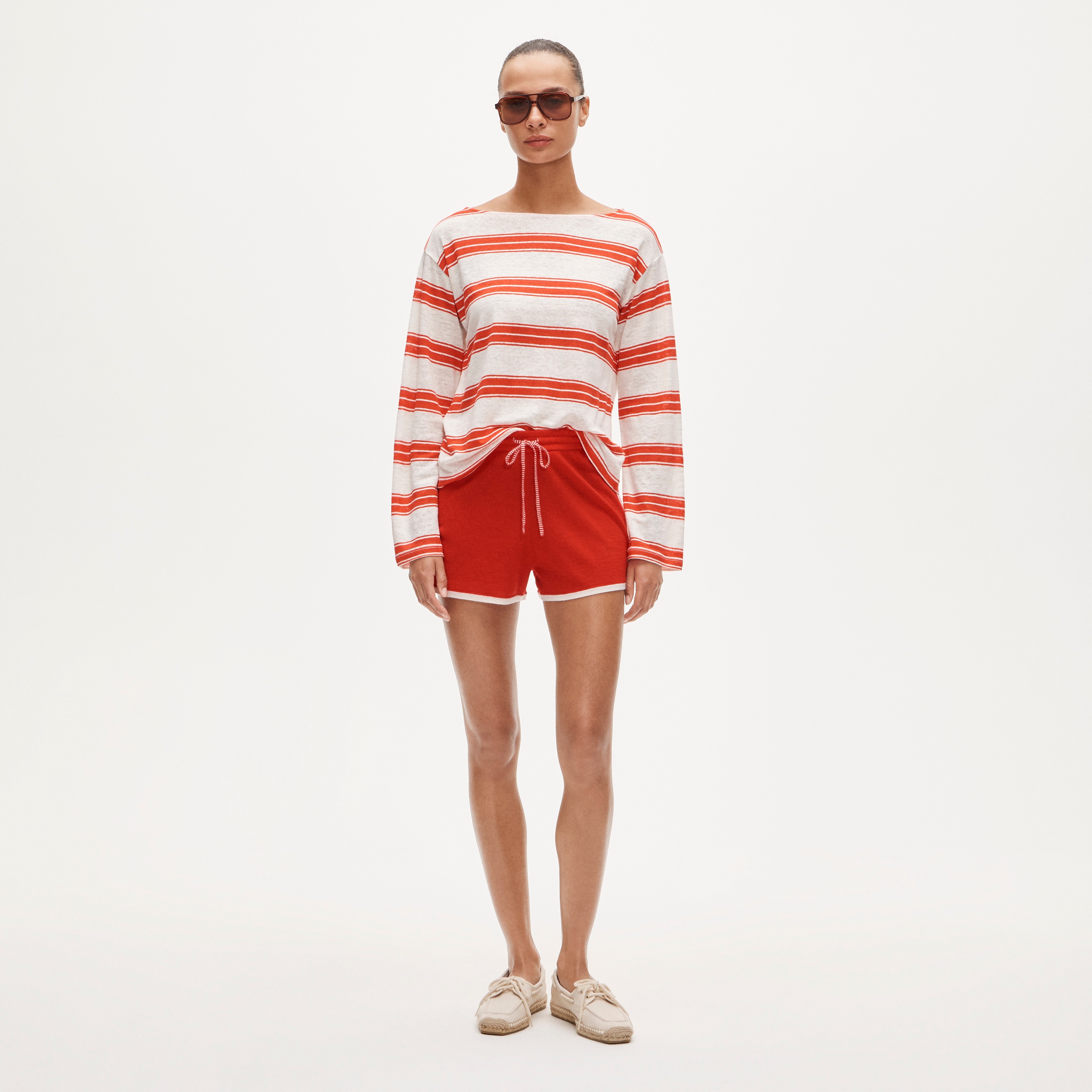 J.Crew, Relaxed Boatneck Linen Long-Sleeve T-Shirt in Stripe