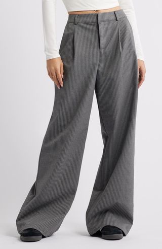 Pinstripe Pleated Wide Leg Pants