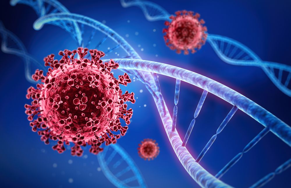 An illustration of the COVID virus and gene sequencing 