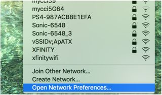 Click on Open Network Preferences from the Wifi drop down menu