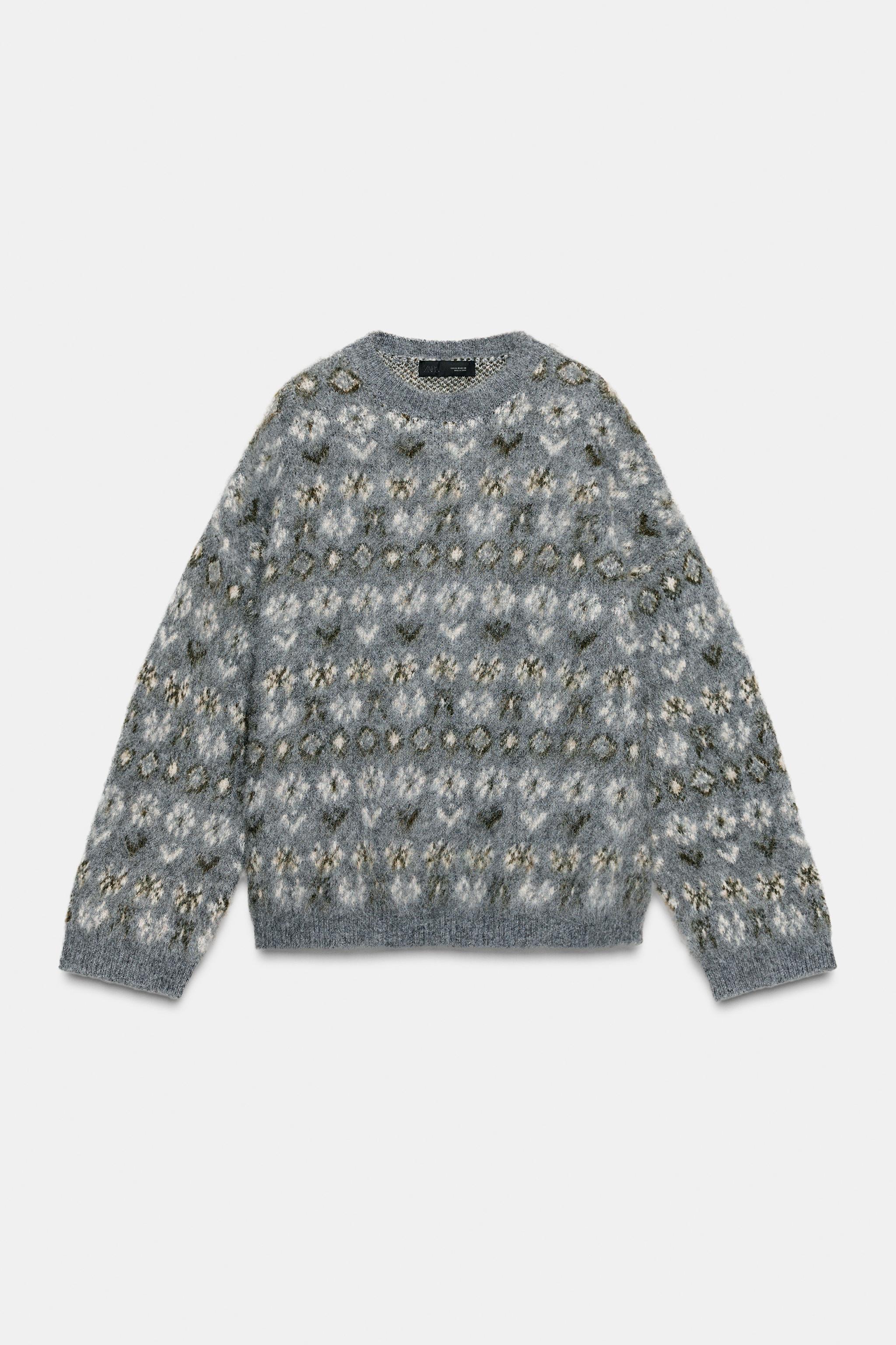 Brushed Effect Jacquard Knit Jumper