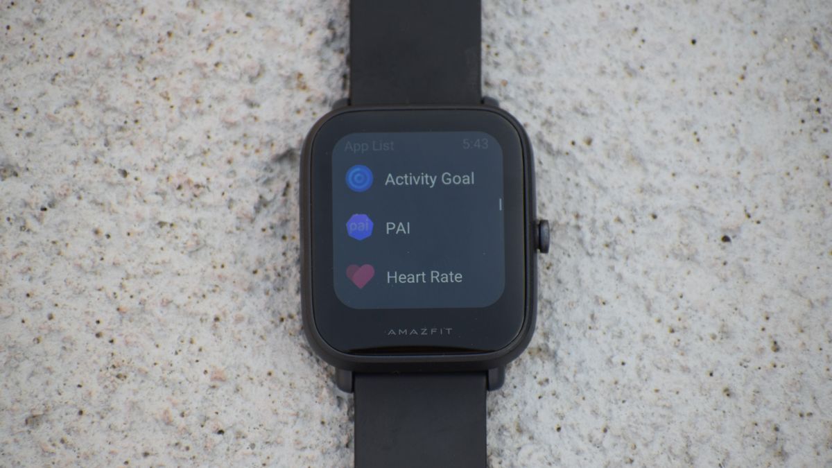 An Amazfit Bip U Pro with the screen on